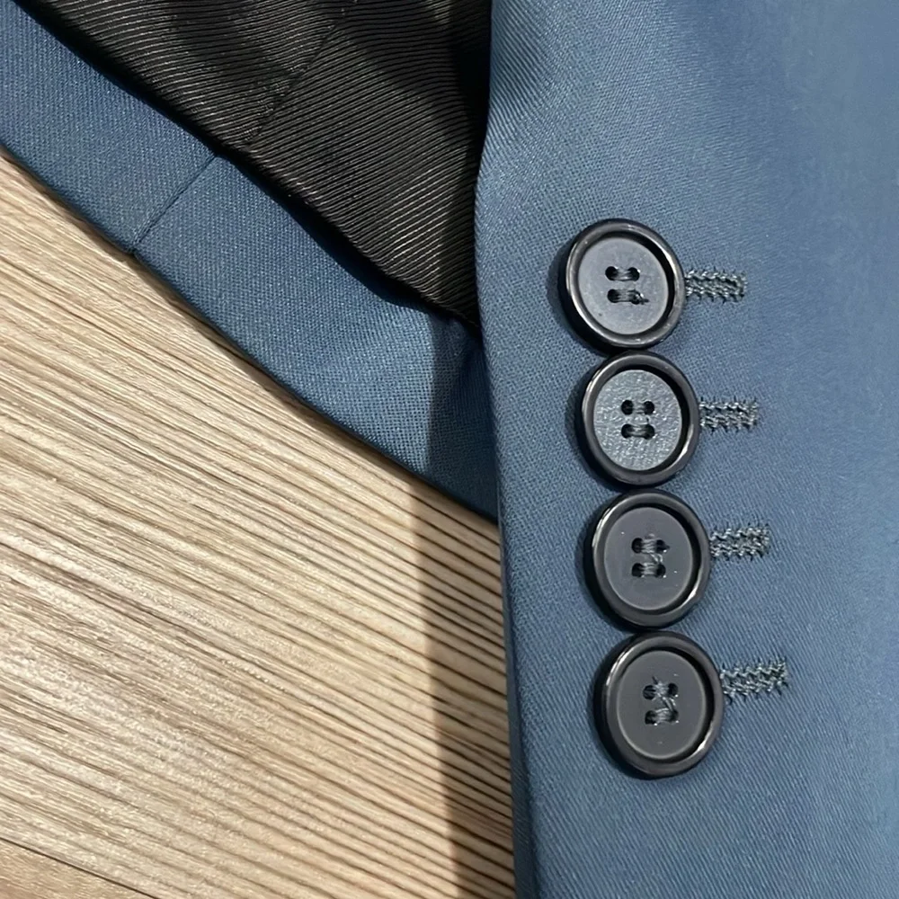 Zara men’s Blazer Suit jacket Sport coat Steel Blue Size 44 Stretch 2 Button